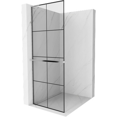 Mexen Kioto+ L стена за душ с рафт Walk-in 90 x 200 см, черна решетка, хром - 800-090-123-01-77 (800-090-123-01-77)