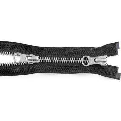 Zip kovový YKK No 5 dělitelný 2 jezdce / dvoucestný 90 cm na kožené bundy - černá barva nikl