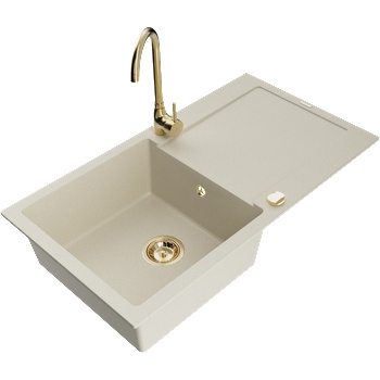 Mexen Leo гранитна мивка с 1 отделение с отцедник и кухненски смесител Telma, бежов - 6501-69-670200-50 (6501-69-670200-50)