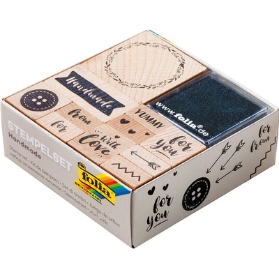 Folia Max Bringmann Sada dřevěných razítek motiv HANDMADE