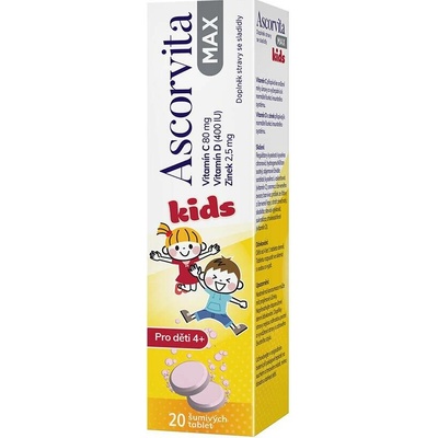 Ascorvita Max Kids pro děti 4-6 let vitamín C D a zinek 20 šumivých tablet