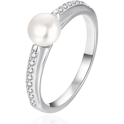Agato stříbrný prsten se zirkony a perlou AGT R08W P