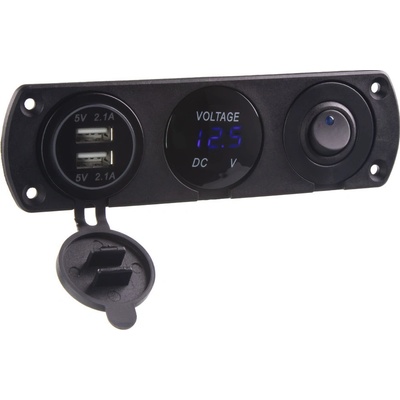 STU 47171 Panel s 1x spínačem, voltmetr + 2x USB zásuvka, 12/24V