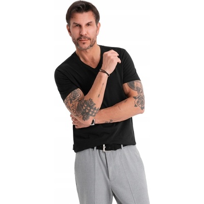 Basic bavlnené čierne tričko s V-výstrihom V1 TSBS-0237