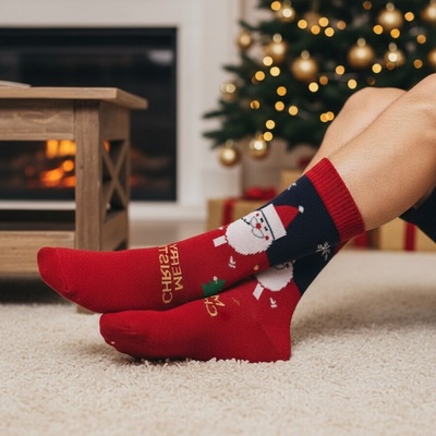 Коледни мъжки чорапи с Дядо Коледа и елха - два чифта