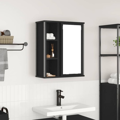 vidaXL Стенен шкаф за баня с огледало черно и дъб 50x21x60 cm (861902)