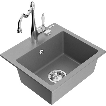 Mexen Milo гранитна мивка с едно корито с кухненски смесител Carla, сива (6505-71-670700-00)