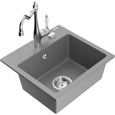 Mexen Milo гранитна мивка с едно корито с кухненски смесител Carla, сива (6505-71-670700-00)