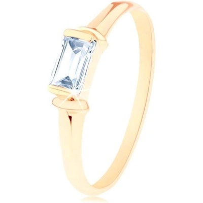 Šperky Eshop Prsten ze žlutého zlata čirý obdélníkový zirkon dekorativní obloučky S3GG156.12