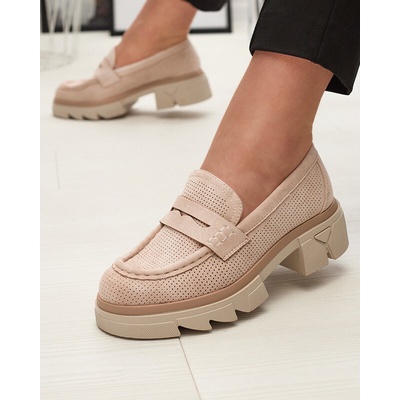 Resti Beige women's openwork moccasins on a solid sole Ejina Footwear krémová