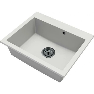 DobreSny Granitový dřez Elite bílý + černý sifon 60 x 50 x 21cm