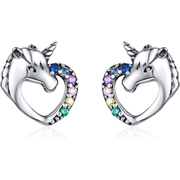 Olivie Russo strieborné náušnice jednorozec v srdci 2934