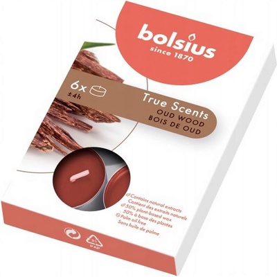 Bolsius 6 бр. чаени свещи Bolsius със сладък дървесен аромат (TRU-PB15-70-OUD-TS)