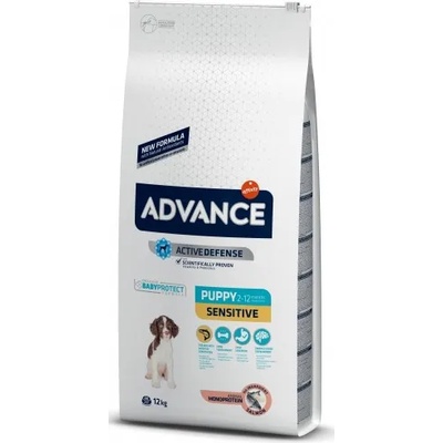 Advance Dog All Breeds Puppy Sensitive - сьомга и ориз, високачествена храна за подрастващи кучета до 1 година, бременни или кърмещи, от всички породи, Испания - 12 кг