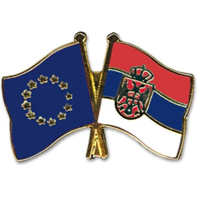 Odznak (pins) 22mm vlajka EU + Srbsko - barevný