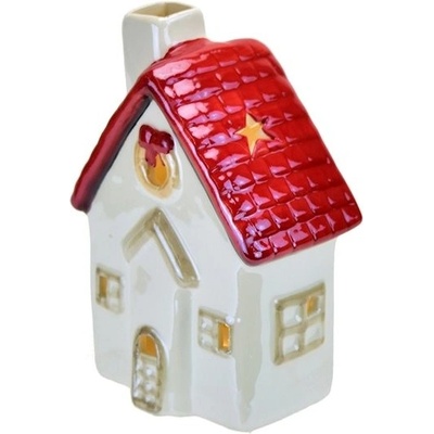 DOMMIO Vánoční dekorace - domeček keramický s LED osvětlením, 13 cm