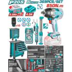 TOTAL Количка с инструменти total industrial 7 чекмеджета, 369 части + ударен гайковерт 20v tiwli20851 (thptcs83692)