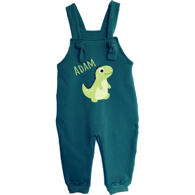 Mothylic for Kids Dětské rostoucí lacláče Dino + jméno tmavě zelená