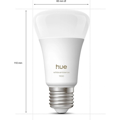 Philips Смарт LED димируема крушка Philips Hue WA E27 White ambience, 2 бр, 8.1W, 1100 lm, E27, 100-240V, бяла светлина 1 000-20 000К (BT, Zigbee, HomeKit, Google, Alexa, SmartThings) (929003854902)