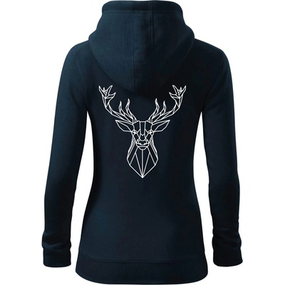 Geometrie Jelen velký dámská mikina trendy zipper s kapucí Námořní modrá velmi tmavá téměř černá – Zboží Dáma