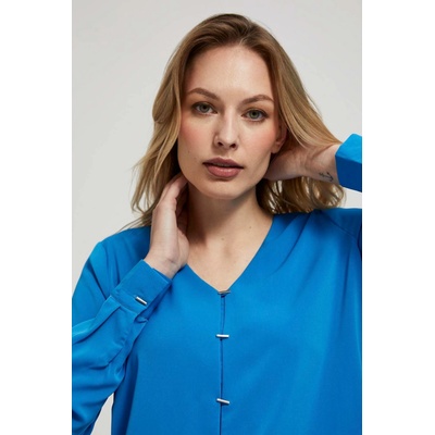 Moodo Риза с V-образен деколте и фини копчета в цвят азур Moodo Moodo | Sin | ЖЕНИ | XS