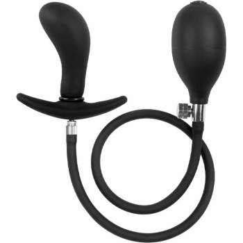 Image 1 of Rimba Latex Play Inflatable Curved Anal Plug with Pump Black