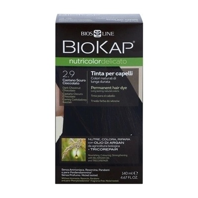 Biokap NutriColor Delicato permanentní barva na vlasy s arganovým olejem bez parfemace 2.9 Dark Chestnut Chocolate Tricorepair Complex 140 ml – Zbozi.Blesk.cz