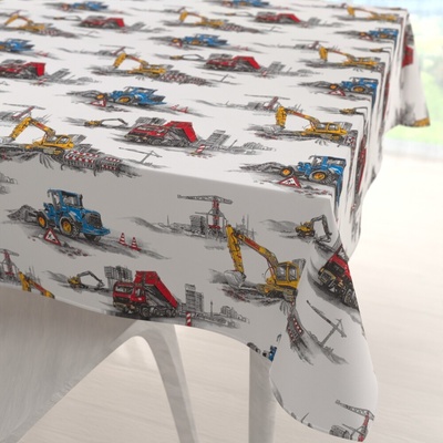 Biante bavlnený štvorcový obrus Sandra SA-578 Nákladiaky a bagre na bielom 110x110 cm