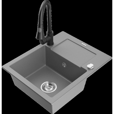 Enzo гранитна мивка с 1 отделение с отцедник и кухненски смесител Elia, сив - 6506-71-670101-70 (6506-71-670101-70)