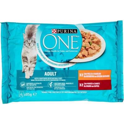 Purina ONE mix mokrého krmiva pre mačky s kuracím a hovädzím mäsom 85 g 4 ks