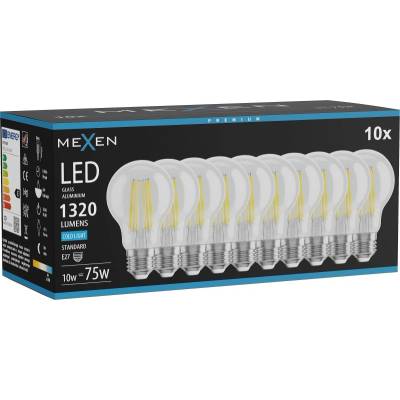 Mexen Vintis 10x LED филтър крушка E27, A60, 10W, Студена - 6500K, 1320 lm, прозрачна (L150-E27-1065-00x10)