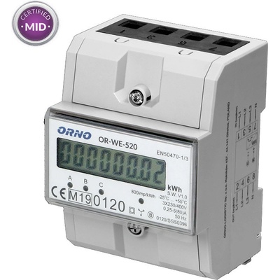 ORNO Trojfázový elektromer 80A, 4,3 moduly, DIN TH-35mm