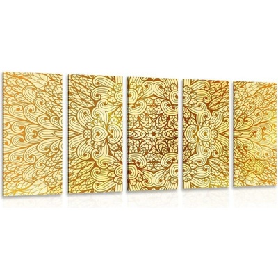 5-dílný obraz zlatá etnická Mandala - 100x50