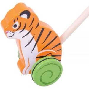 Bigjigs Toys - Дървена играчка за бутане - Тигър (BB137)