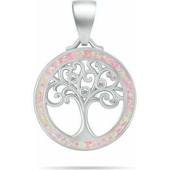 Brilio Silver Strieborný prívesok Strom života so zirkónmi a ružovým opálom PT137WP