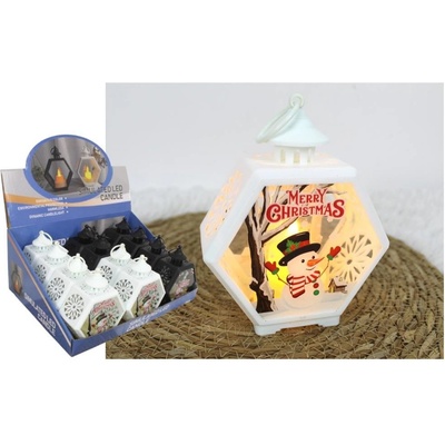 lacne-dekoracie.sk Biela Mini Led Lucerna, vitráž vianočný lampáš ŠESTUHNÍKOVÝ 14x11x6cm