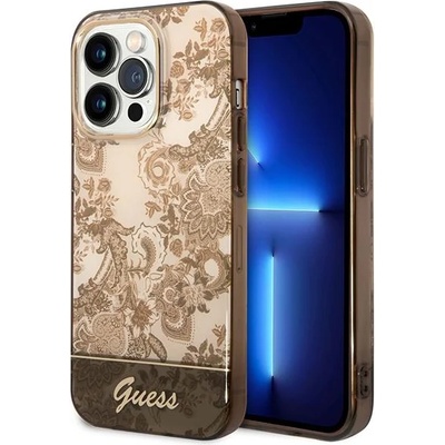 GUESS Кейс Guess GUHCP14LHGPLHC за iPhone 14 Pro 6.1", охра, твърд, Porcelain Collection (GUE002212-0)