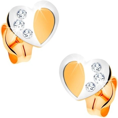 Šperky eshop zlaté náušnice dvoubarevné srdíčko s matným povrchem a lesklou konturou GG165.12