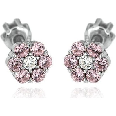 Zlatnictví U Kostela stříbrné náušnice růžovo-bílé kytičky 318rb