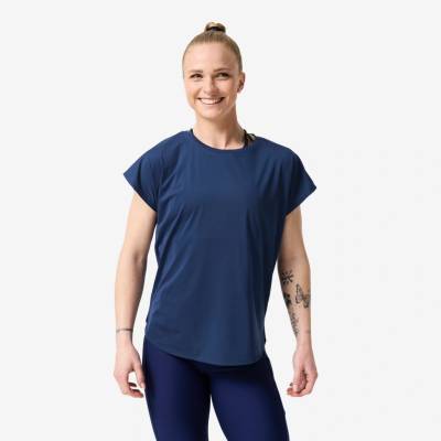 DOMYOS Dámske voľné fitness tričko tmavomodré