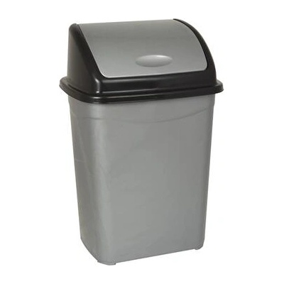 PLANET Кош за отпадъци, с люлеещ капак, пластмасов, 9 L, сив (UP016-GRAY&BLACK)