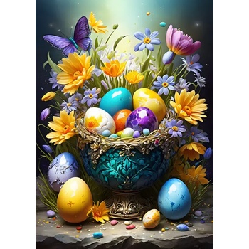 Bluebird Puzzle - Puzzle Easter Eggs and Flowers - 500 piese