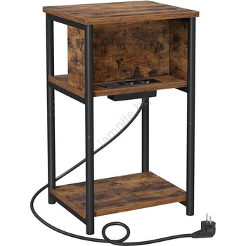 Euziel Странична масичка rod с вградени електрически контакти и usb портове, кафява/черна (ez0290)