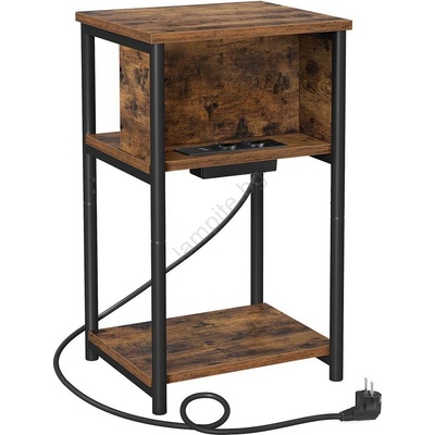 Euziel Странична масичка rod с вградени електрически контакти и usb портове, кафява/черна (ez0290)