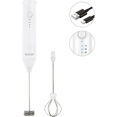 Muhler Мини фрапе миксер Muhler - FMX-1010C, 6W, 3 скорости, безжичен, бял (1010094)