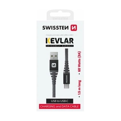 Swissten 71541010 dátový USB-C, 60W / 3A / 1x USB-C(M) / 1x USB-A(M), 1,5m, šedý