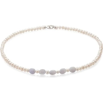 Image 1 of Swan Колие със сладководни бели перли и син ахат RAGATNW Swan