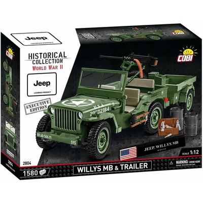 COBI 2804 World War II Americký ozbrojený terénní automobil Jeep Willys MB s přívěsem M-100