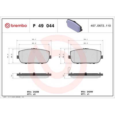 Sada brzdových platničiek, vždy 4 kusy v sade BREMBO P 49 044 (P49044)