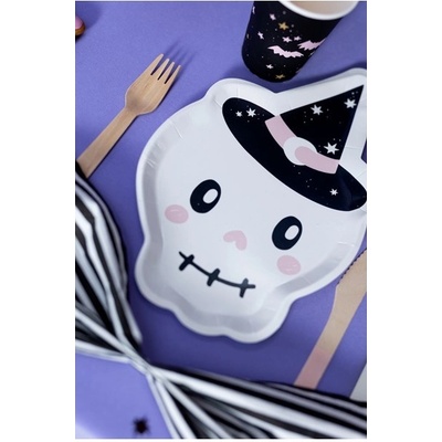 TPP82 Party Deco Papierové taniere Lebka biele 18x27 cm